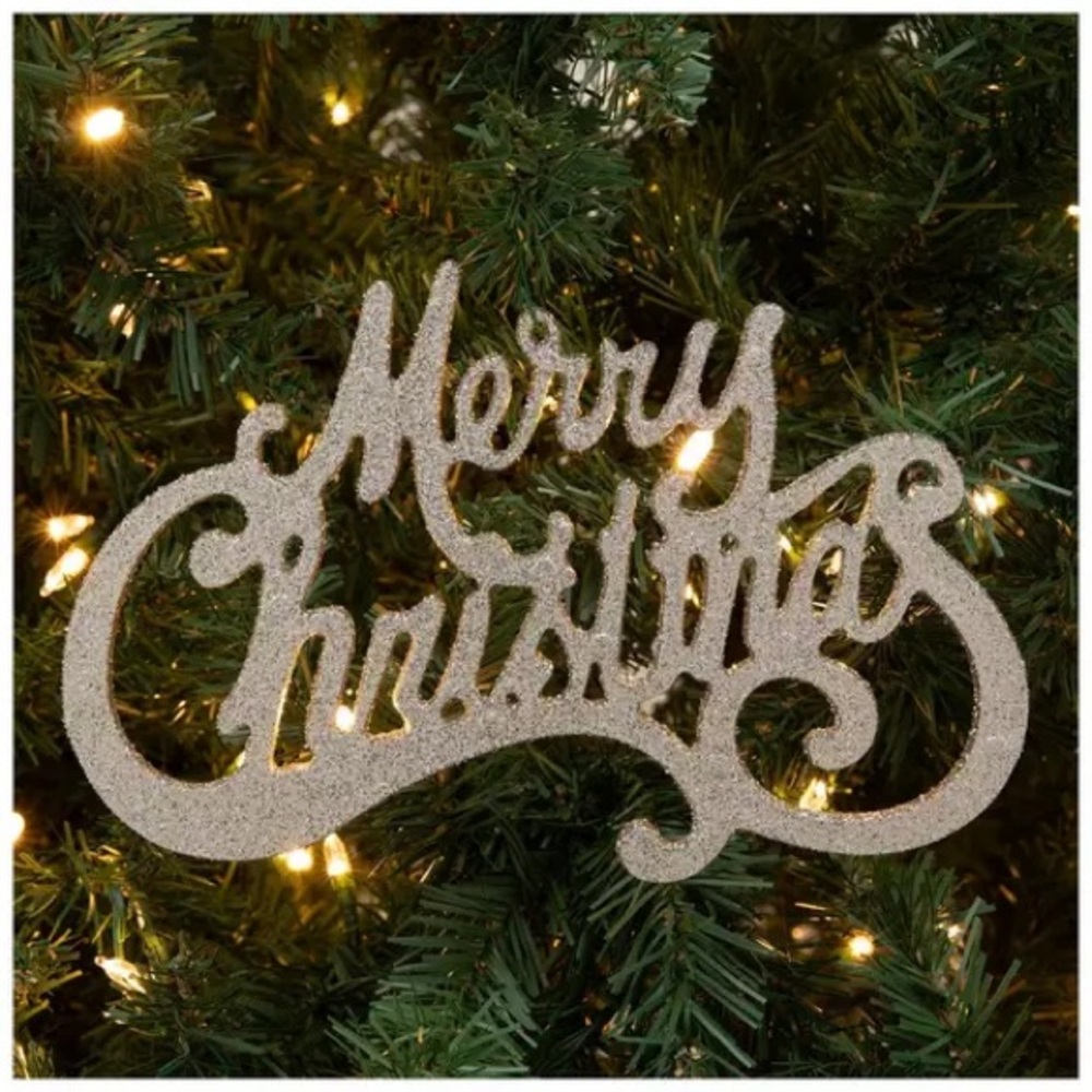 Glitter Champagne Gold Merry Christmas Ornaments